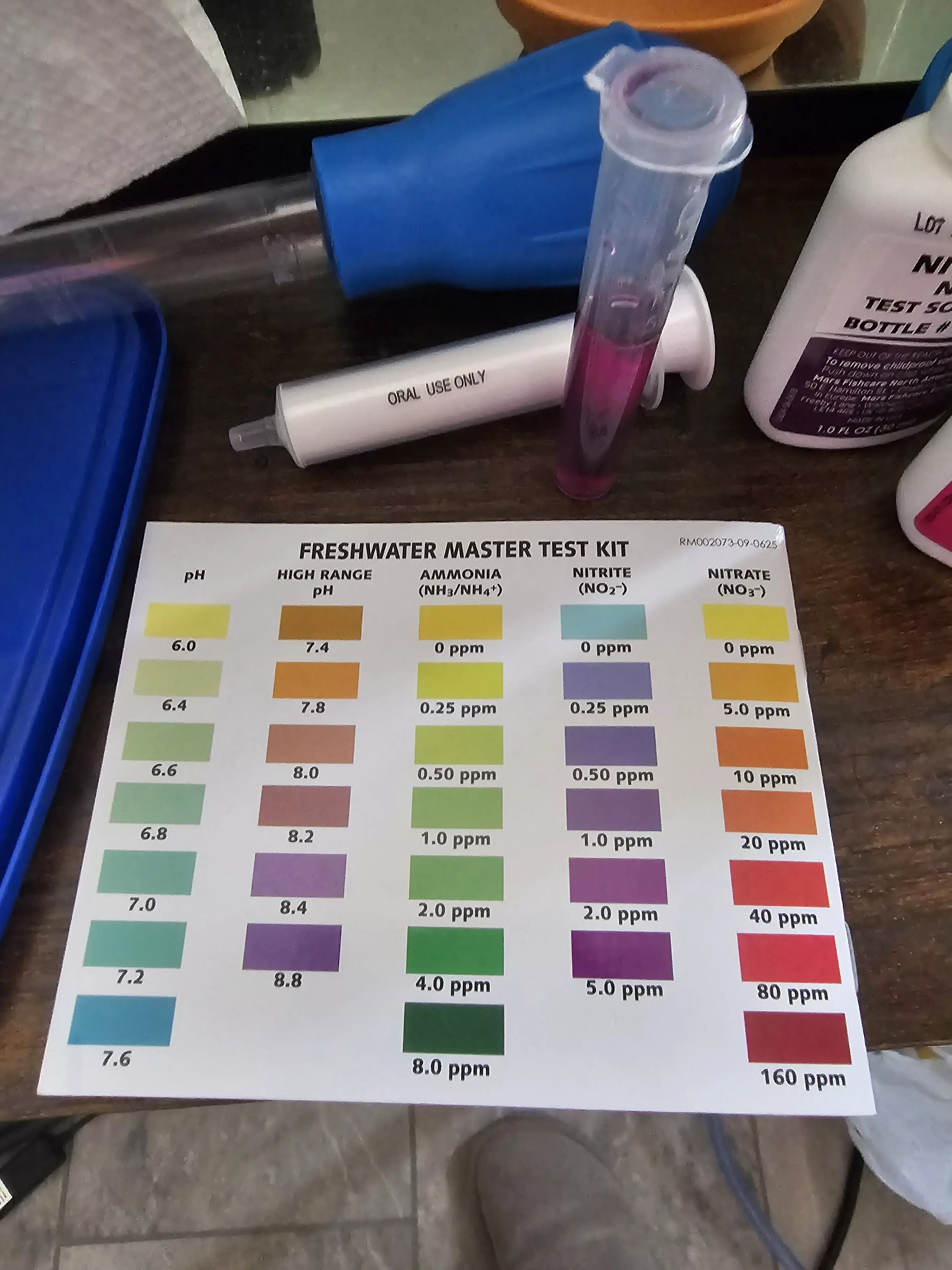 deep purple nitrite test tube indicates 2-5 ppm