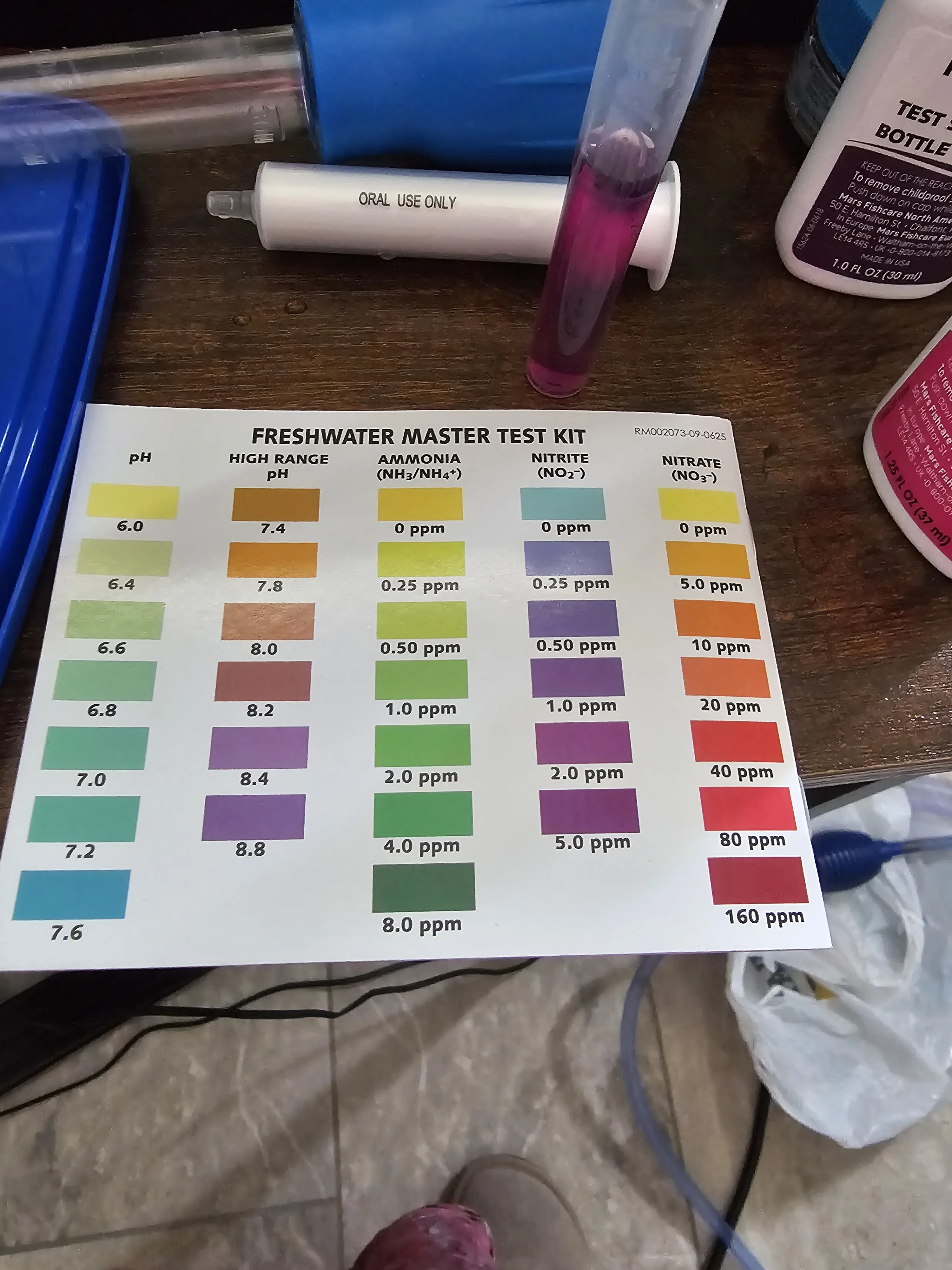 deep purple nitrite test tube indicates 2-5 ppm