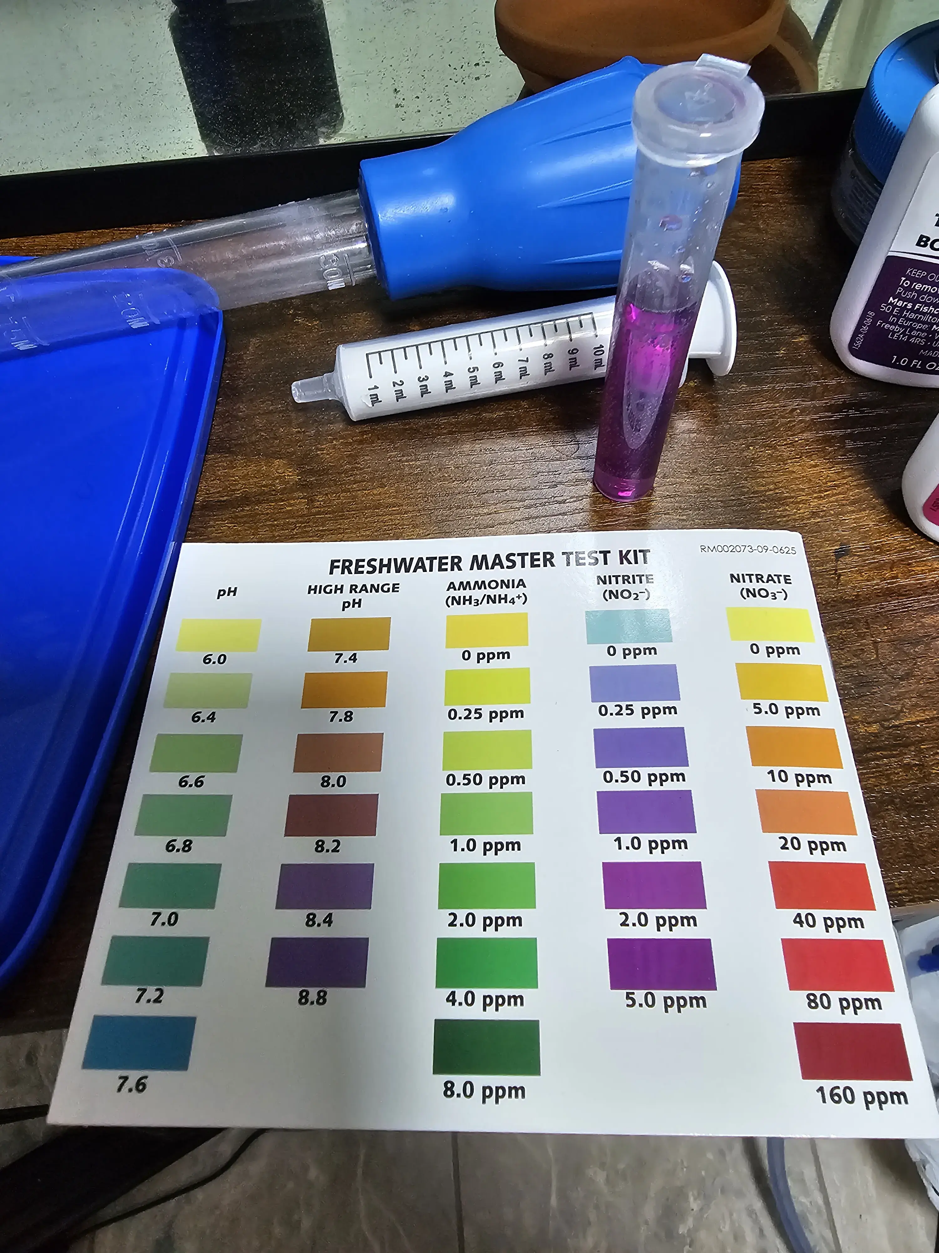 deep purple nitrite test tube indicates 2-5 ppm